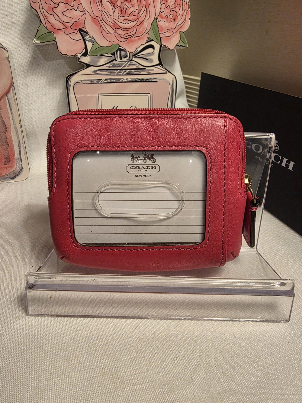 COACH Scarlett Red Leather Double-Zip Card/Coin Pouch - Picture 2 of 6